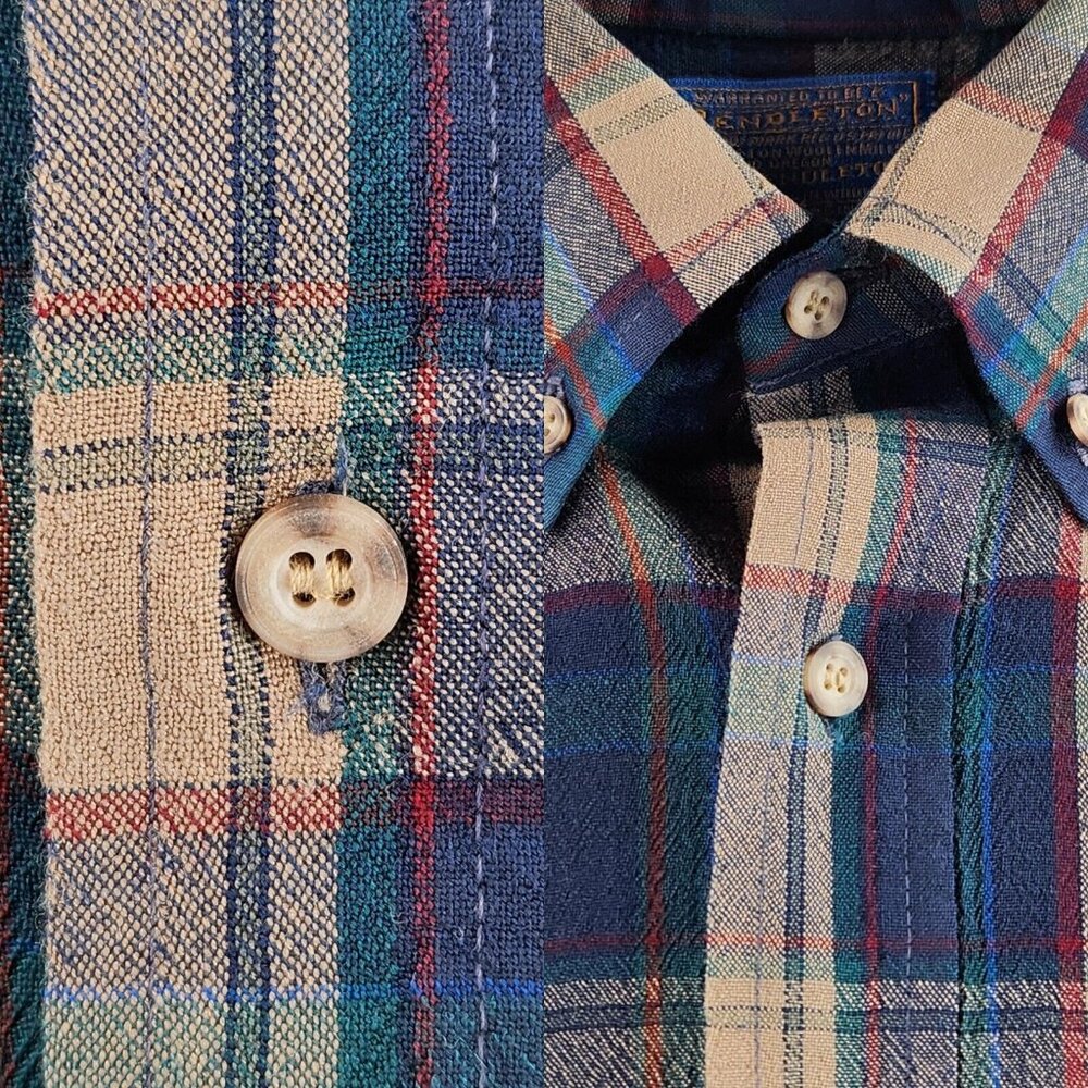 Pendleton Large Multicolor Plaid Long Sleeve Button Up Shirt 100% Wool USA Made